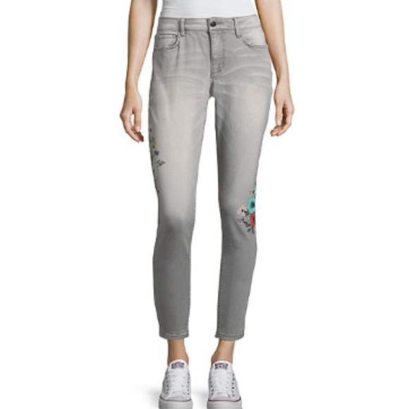 a.n.a Denim - A.N.A Grey Ankle Skinny Jeans Side Floral Detail